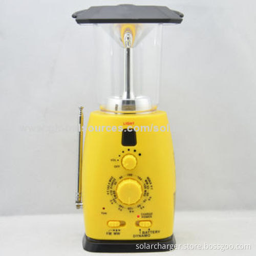 Solar/Dynamo Camping Lantern with Built-in 500mA Lithium Battery, AM/FM Radio